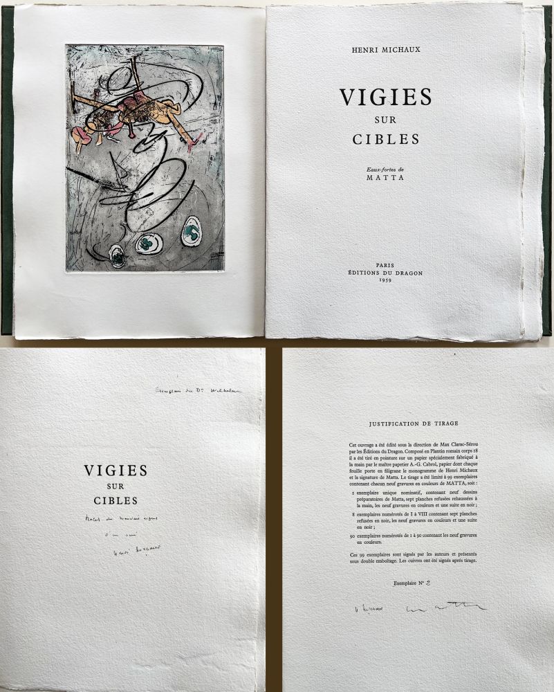 Illustriertes Buch Matta - Henri Michaux : VIGIES SUR CIBLE. 9 gravures. Avec une dédicace autographe de Michaux.