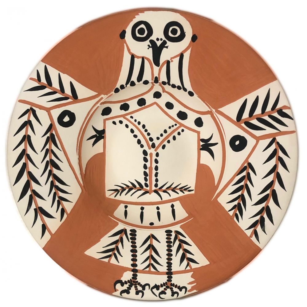 Keramik Picasso - Hibou Blanc sur Fond Rouge (White Owl on Red Ground)