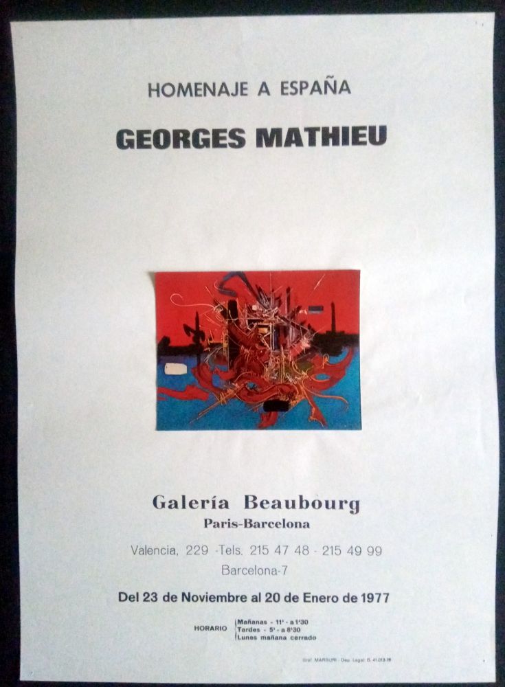 Plakat Mathieu - Homenaje a España - Galeria Beaubourg Paris - Barcelona 1977