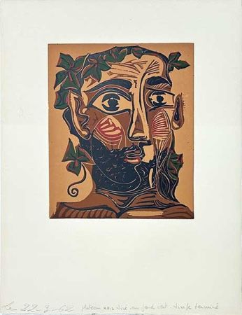 Linolschnitt Picasso - Homme barbu couronné de vignes
