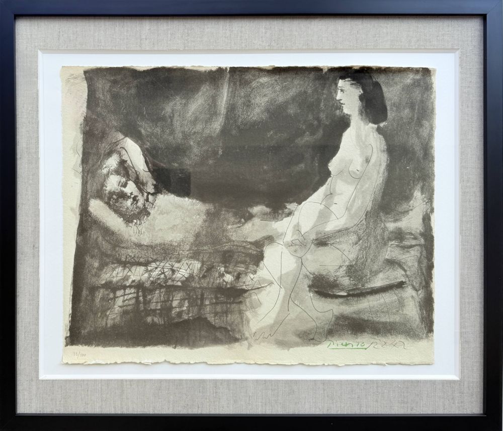 Lithographie Picasso - Homme couché et femme assise
