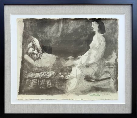 Lithographie Picasso - Homme couché et femme assise