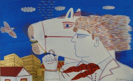 Lithographie Fassianos - Homme et cheval