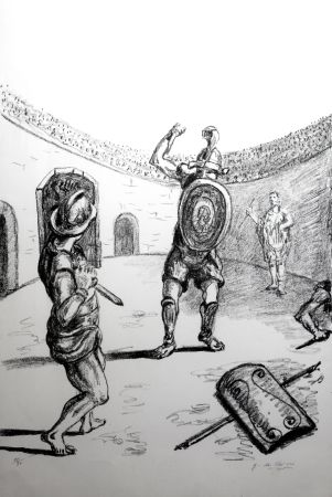 Lithographie De Chirico - I gladiatori in bianco e nero
