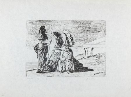 Lithographie De Chirico - I guerrieri di ritorno da Troia