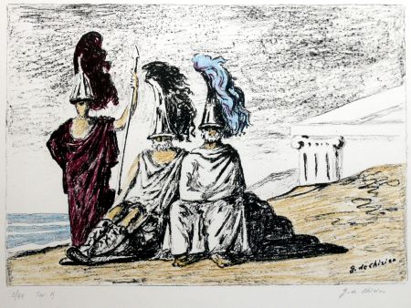 Lithographie De Chirico - I guerrieri di ritorno da Troia