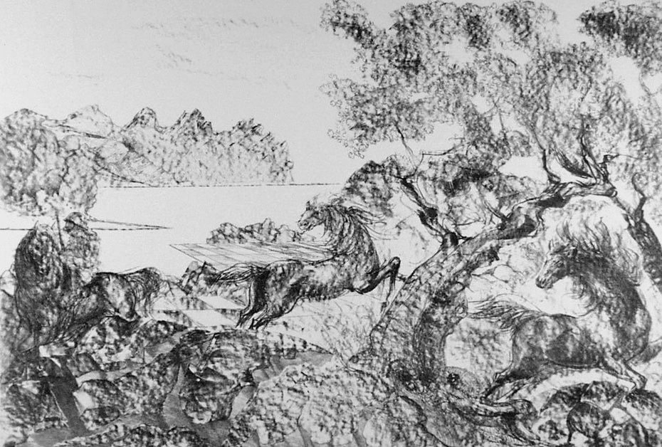 Lithographie Sassu - Il cavaliere con l'elmo