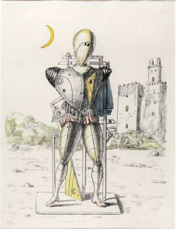 Lithographie De Chirico - Il trovatore con la luna