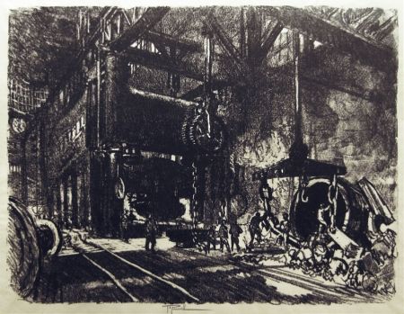 Lithographie Pennell - In the Land of Brobdingnag: The Armour Plate Bending Presses
