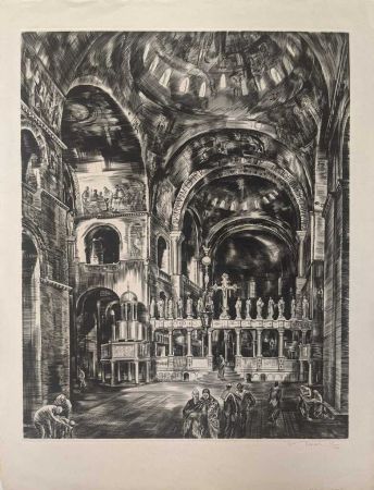 Radierung Decaris - Intérieur de Saint-Marc I (Venise) / Interior of St. Mark's, Venice