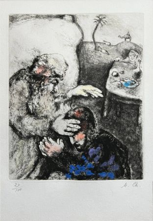 Radierung Chagall - Jacob béni par Isaac