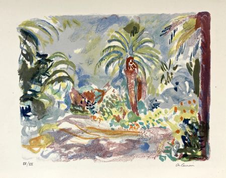 Lithographie Camoin - Jardin exotique. 