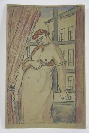 Keine Technische Lébédeff  - Jean Lébédeff (1884-1972). Femme à la fenêtre. Encre et aquarelle.