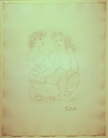 Stich Picasso - Jeune Couple,Accroupi,l'Homme avec un tambourin