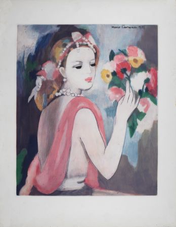 Radierung Laurencin - Jeune femme au bouquet, circa 1980