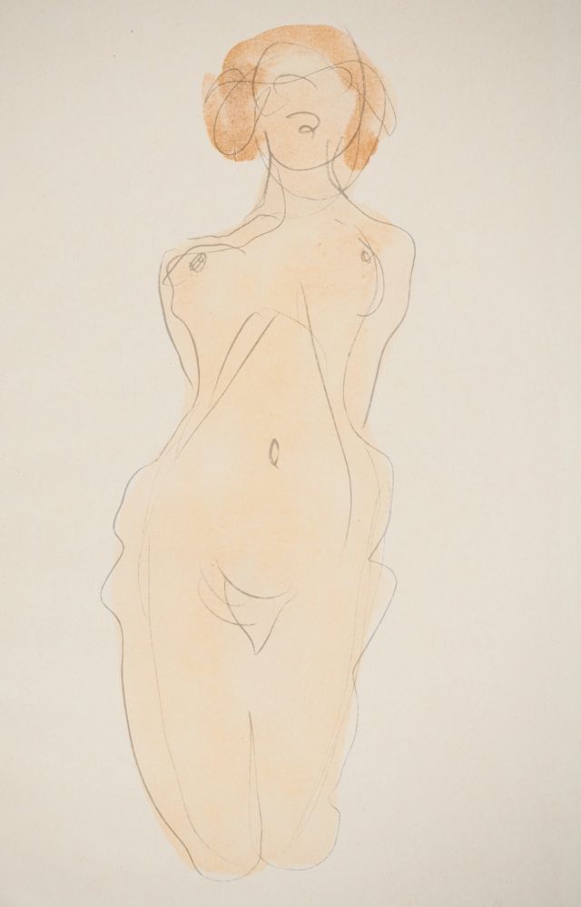 Lithographie Rodin - Jeune femme nue posant