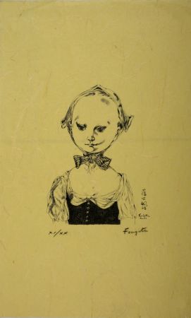 Lithographie Foujita - Jeune Fille au bonnet, 1957
