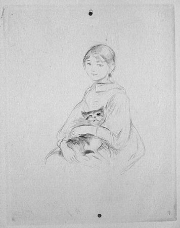 Kaltnadelradierung Morisot - Jeune fille au chat