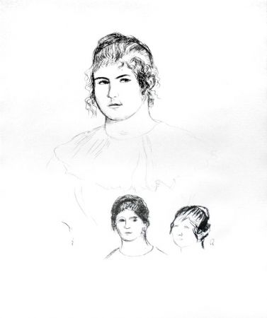 Lithographie Renoir - Jeune fille en buste et etudes de têtes (ou Gabrielle) [Three Sketches of Faces, Gabrielle]