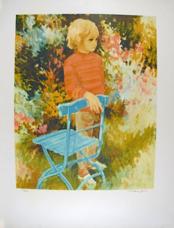 Lithographie Kitslaar - Jongetje bij stoel