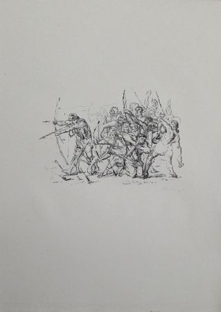 Lithographie Slevogt - Kampf der Hellenen gegen die Barbaren 