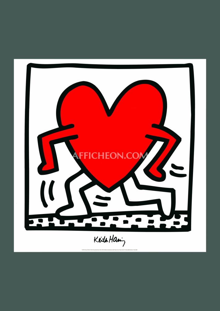 Lithographie Haring - Keith Haring: 'Untitled (Red Running Heart)' 1988 Offset-lithograph