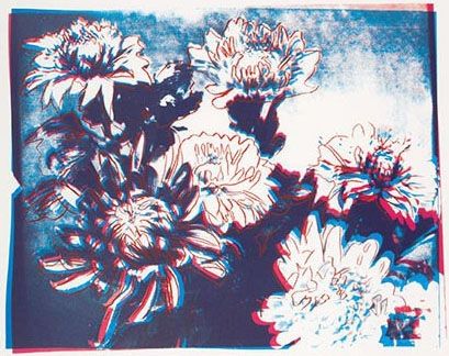 Siebdruck Warhol - Kiku Blue & Red