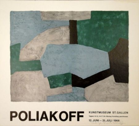Lithographie Poliakoff - Komposition in Grau, Grün und Blau / Composition grise, verte et bleu / Composition in grey, green and blue