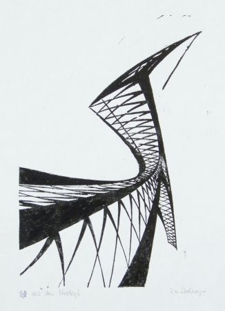 Linolschnitt Strohmeyer - Kran (Crane)