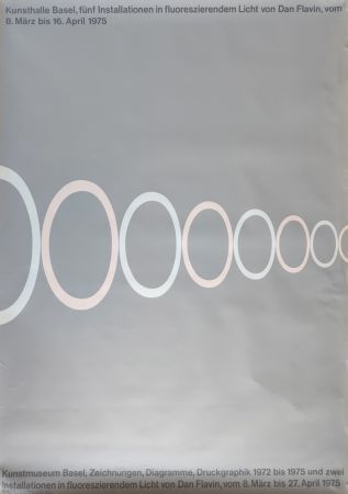Siebdruck Flavin -  Kunsthalle Basel, fünf Installationen in fluoreszierendem Licht von Dan Flavin. 8. März bis 16. April 1975. 
