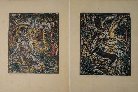 Holzschnitt Klemm - König Sindibad und sein Falke