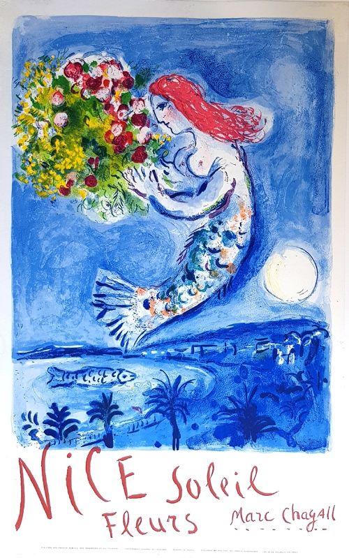 Lithographie Chagall - La Baie des Anges Nice Soleil Fleurs