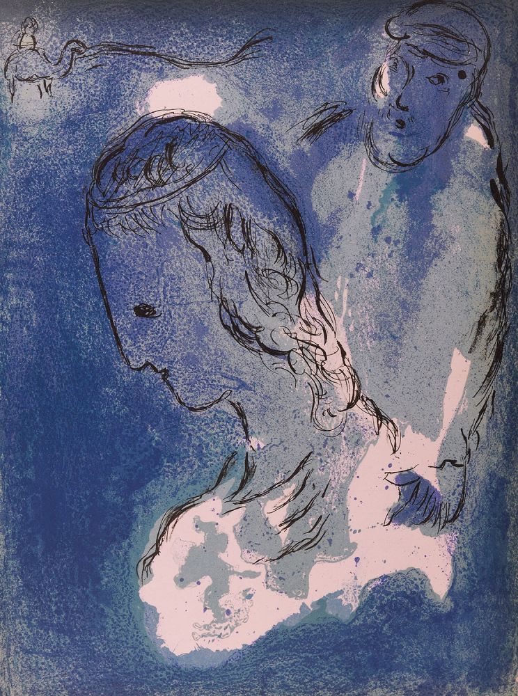 Lithographie Chagall - La Bible : Abraham et Sarah, 1956