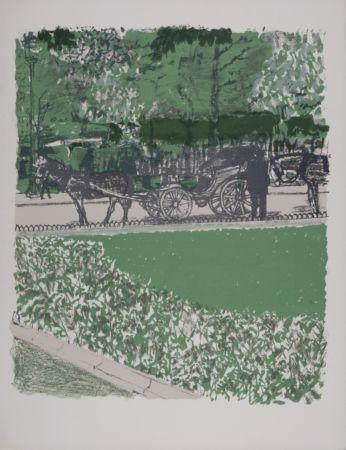 Lithographie Brianchon - La Calèche dans le parc, 1962
