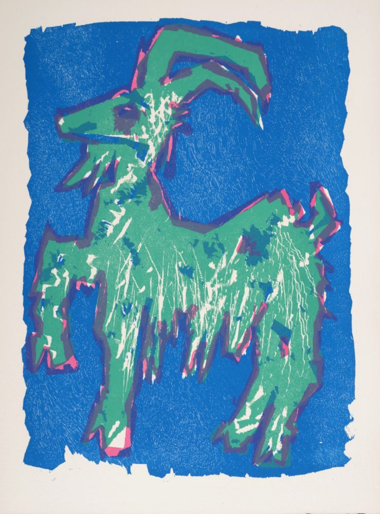 Holzschnitt Lorjou - La Chèvre du Thibet, 1965