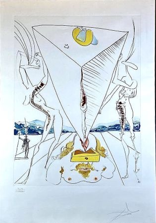 Kaltnadelradierung Dali - La Conquête du cosmos, Philosophe écrasé par le cosmos