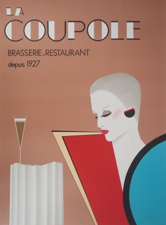 Lithographie Razzia - La Coupole : Femme à la coupe de Champagne