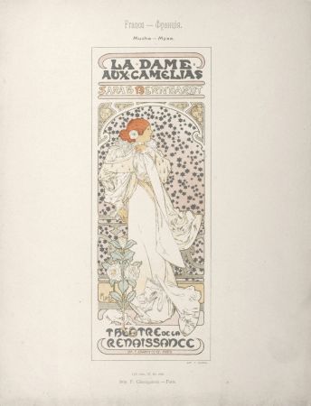 Lithographie Mucha - La Dame aux Camélias (Sarah Bernhardt), 1897 - Rare!
