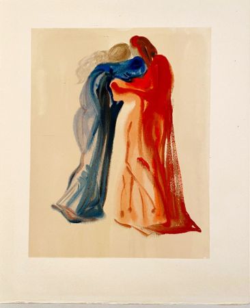 Holzschnitt Dali - La Divine Comédie - Purgatoire 29 - Rencontre de Dante et Béatrice