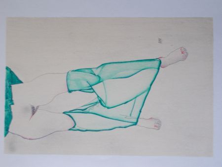 Lithographie Schiele - La fille au bas vert