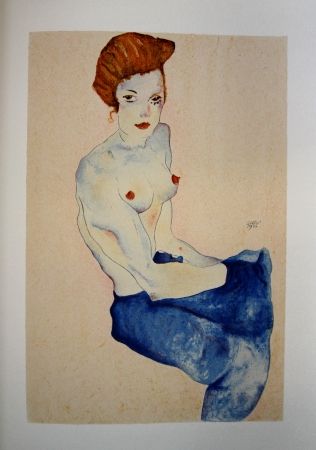 Lithographie Schiele - LA FILLE EN ROBE BLEUE / THE GIRL IN THE BLUE DRESS - Lithographie / Lithograph - 1911