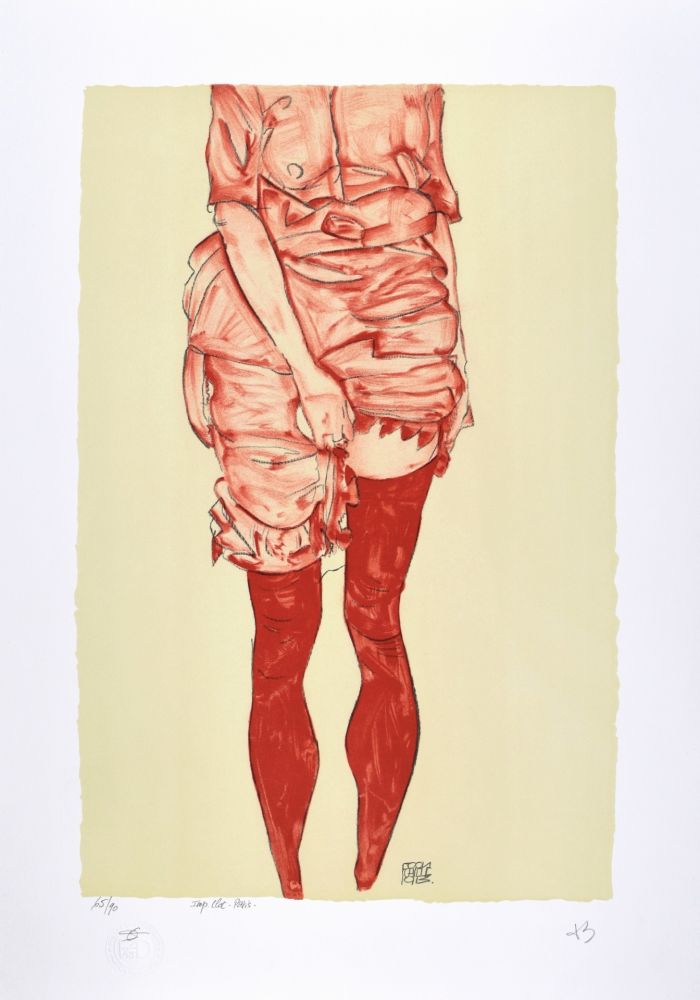 Lithographie Schiele - La fille en rouge, 1913 | The girl in red, 1913