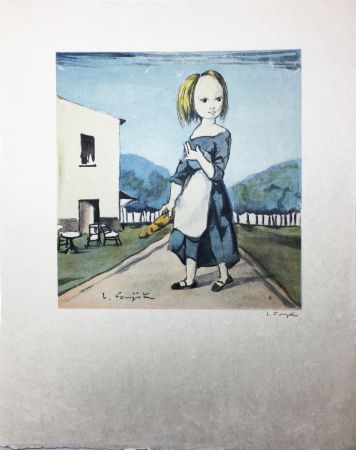 Lithographie Foujita - La jeune fille au pain (1963)