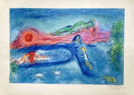 Lithographie Chagall - LA MORT DE DORCON, signée à grandes marges (Daphnis et Chloé - 1961)