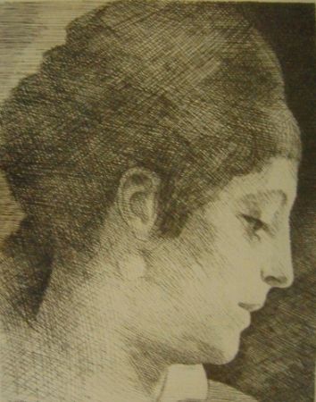 Stich Marcoussis - La mère de l'artiste, jeune, de profil