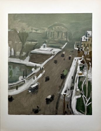 Pochoir Marquet - LA NEIGE SUR PARIS. Le Pont Neuf sous la neige (1939) (1959).
