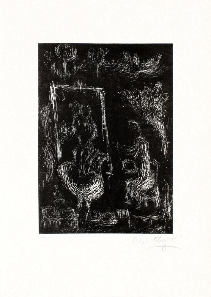 Linolschnitt Chagall - La Nuit Il Vole un Ange Dans le Ciel