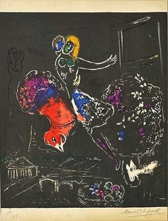 Lithographie Chagall - La nuit à Paris