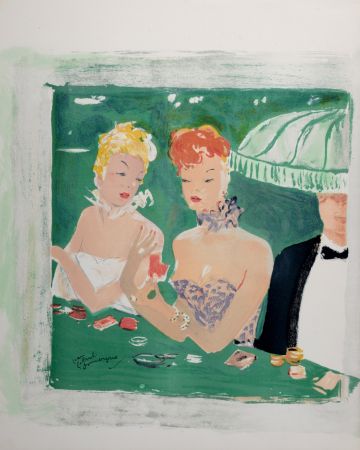 Lithographie Domergue - La Parisienne : Deux femmes au casino, 1956