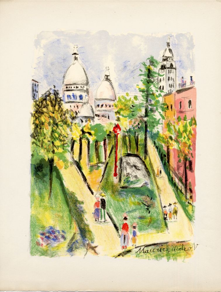 Lithographie Utrillo - LA PLACE SAINT-PIERRE (le Sacré-Cœur). Épreuve pour Maurice Utrillo (1955)